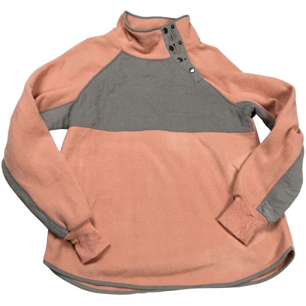 Entro Pullover Quilted Fleece Snap Neck Peach Grey Small Sweatshirt Jacket‎